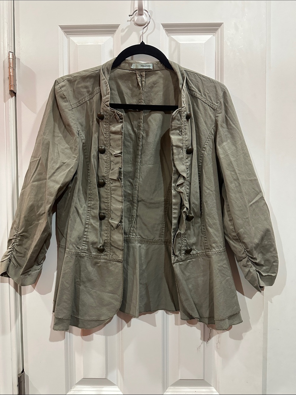 NWOT Maurices Olive Green Utility Jacket with Ruffle Trim size M